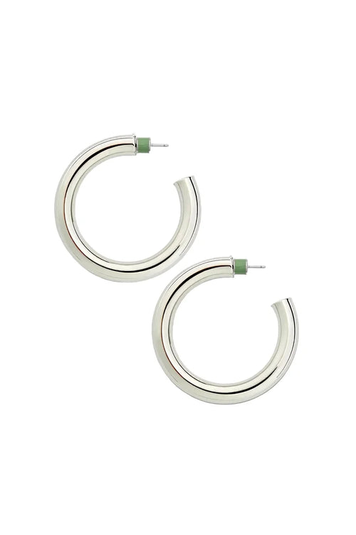 Silver hoop earrings on a white background