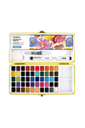 Grable Watercolor Brush set in a yellow metal case, shown open with multiple watercolor paint pans, a brush, and a marker on a white background.