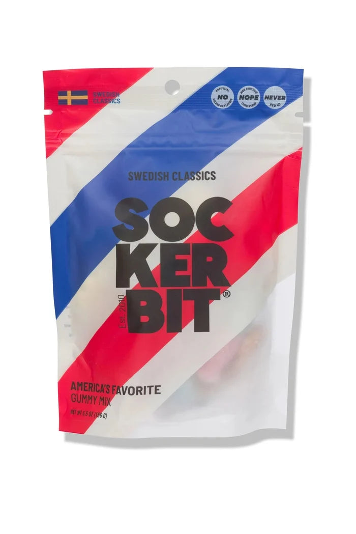 Sockerbit packaging with red, white, and blue design on a white background