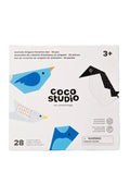 Paper packaging with colorful origami animal graphics
