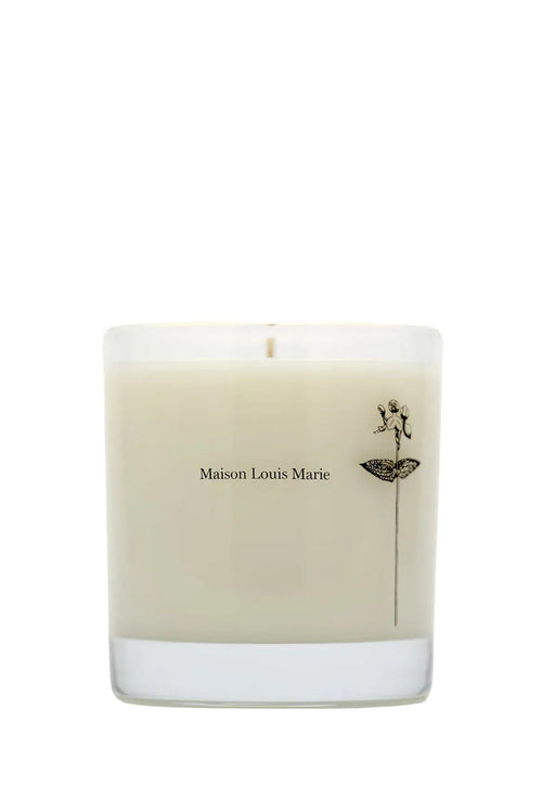 Beige candle with 'Maison Louis Marie' branding on a white background