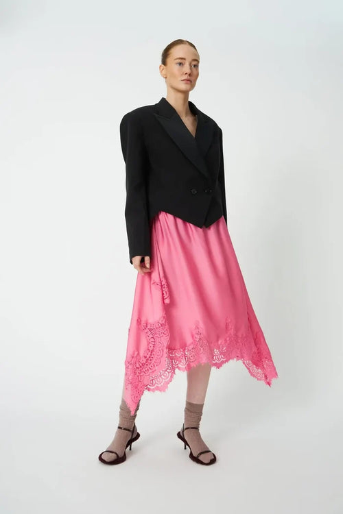 Asymmetric Lace Trimmed Skirt (Amazing Pink)