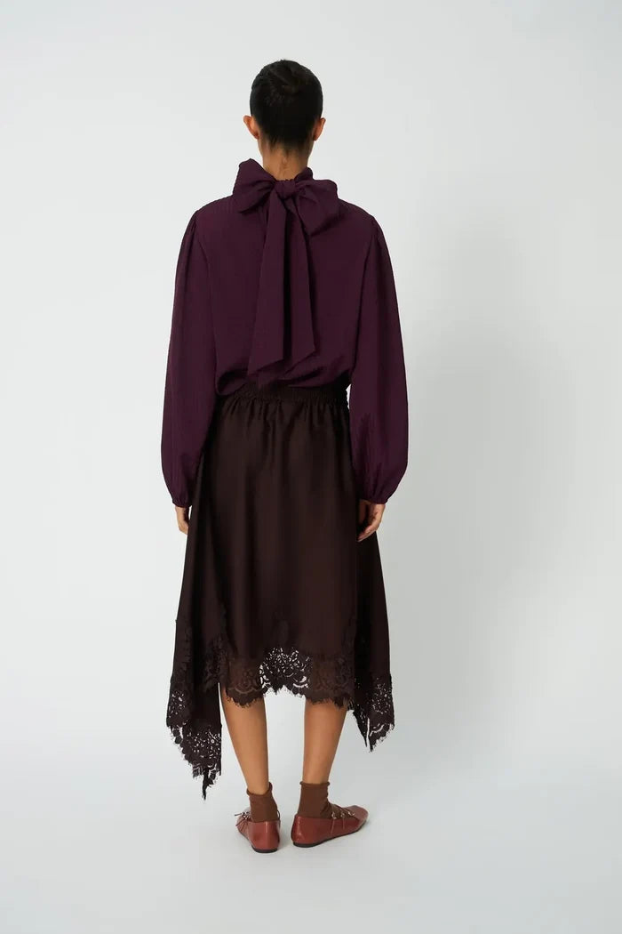 Asymmetric Lace Trimmed Skirt (Dark Brown)