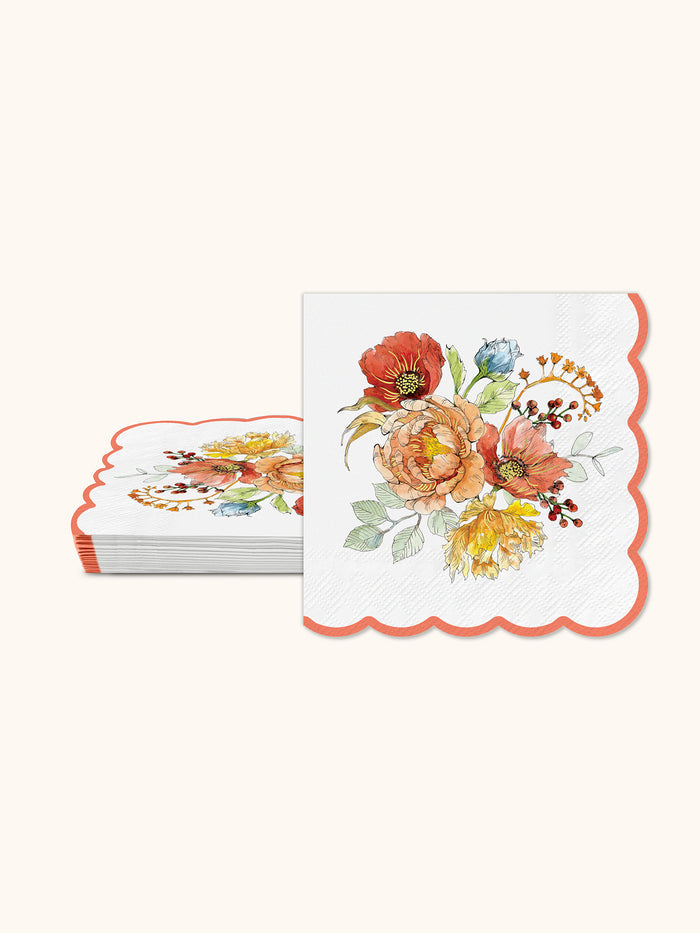 Autumn Bloom Scalloped Beverage Napkin