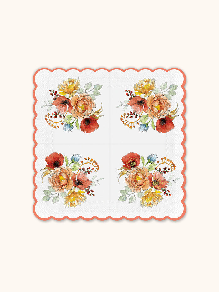 Autumn Bloom Scalloped Beverage Napkin