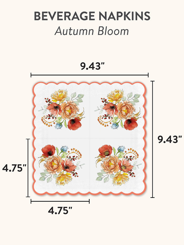 Autumn Bloom Scalloped Beverage Napkin