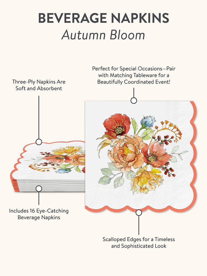 Autumn Bloom Scalloped Beverage Napkin