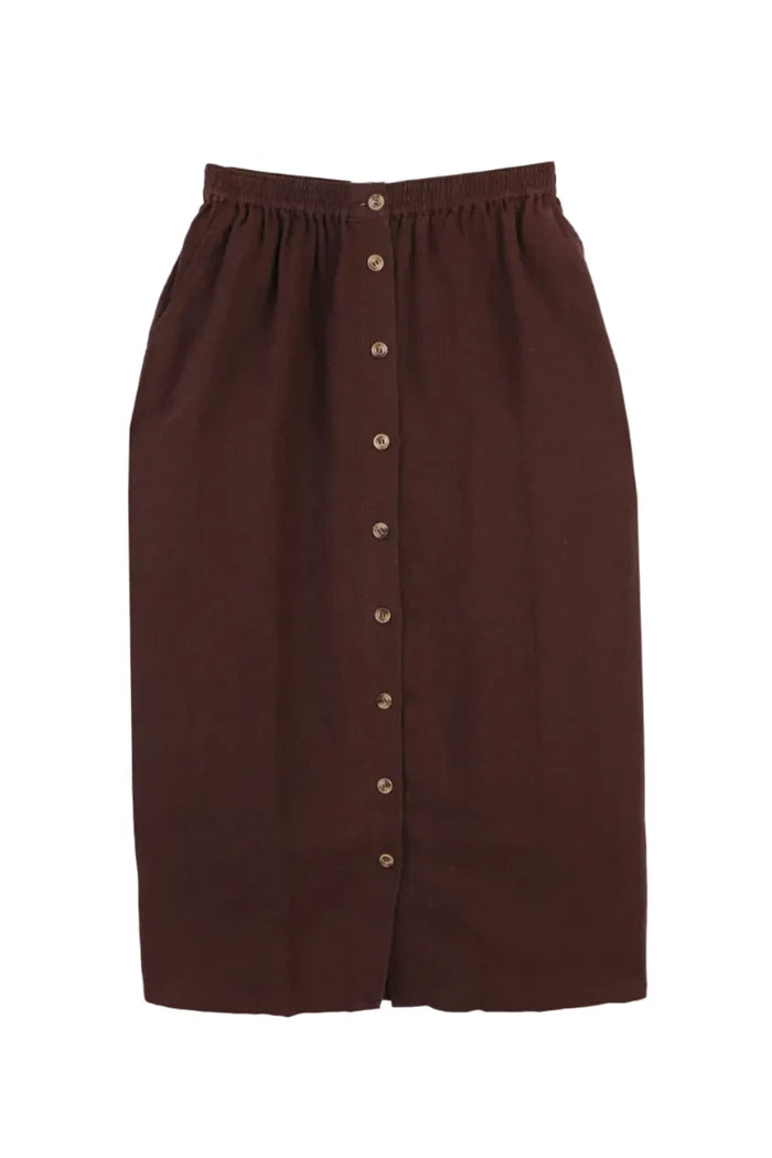 Brown skirt with button details on a white background