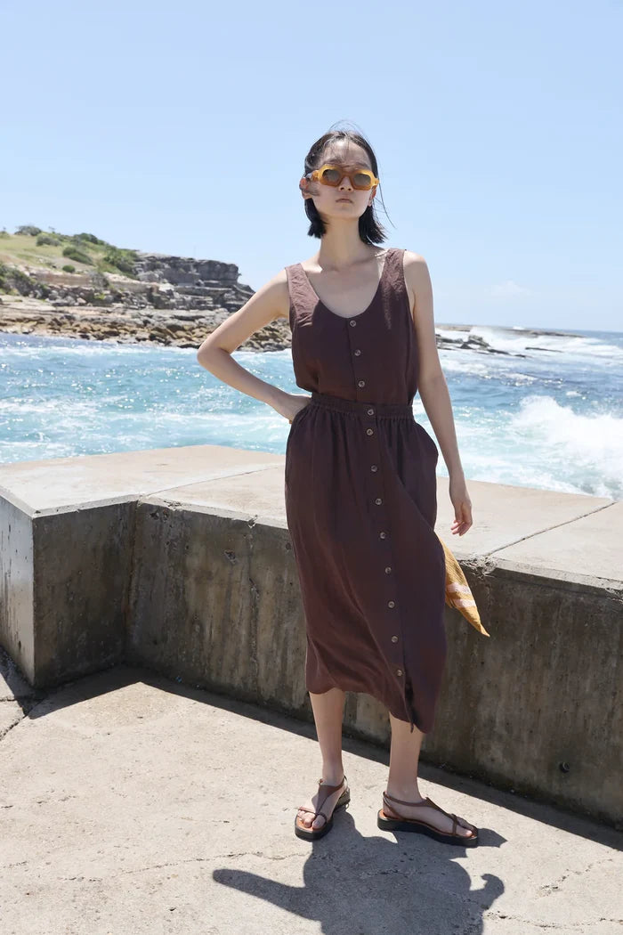 Basic Button Front Skirt (Chocolate)