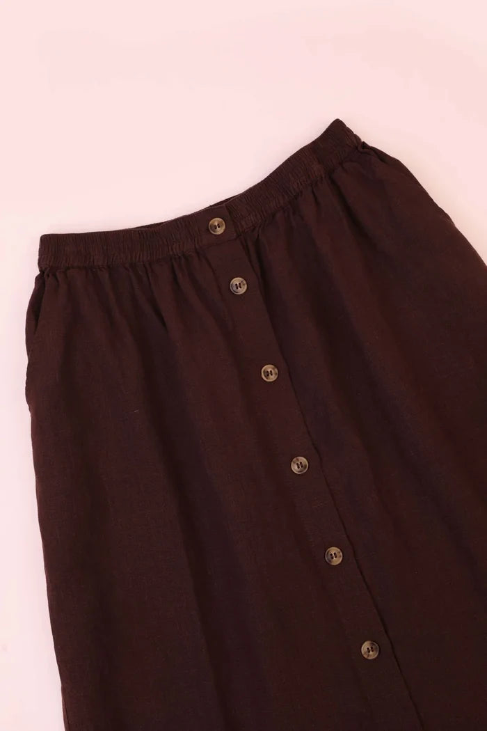 Basic Button Front Skirt (Chocolate)