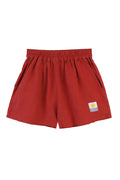 Red shorts with a logo on a white background