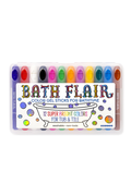 A 12-piece set of Bath Flair color gel sticks for tub and tile, packaged in a clear plastic case with a colorful front label, shown on a white background.
