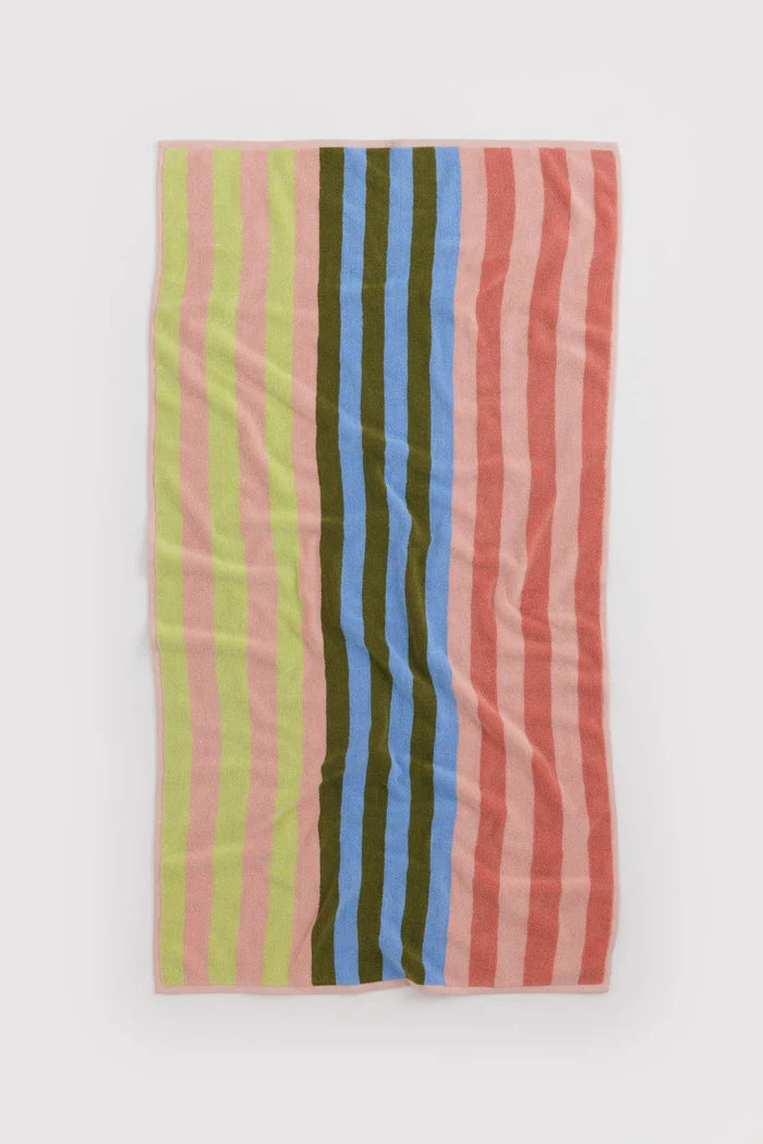 Baggu Striped towel with multicolor pattern on a white background