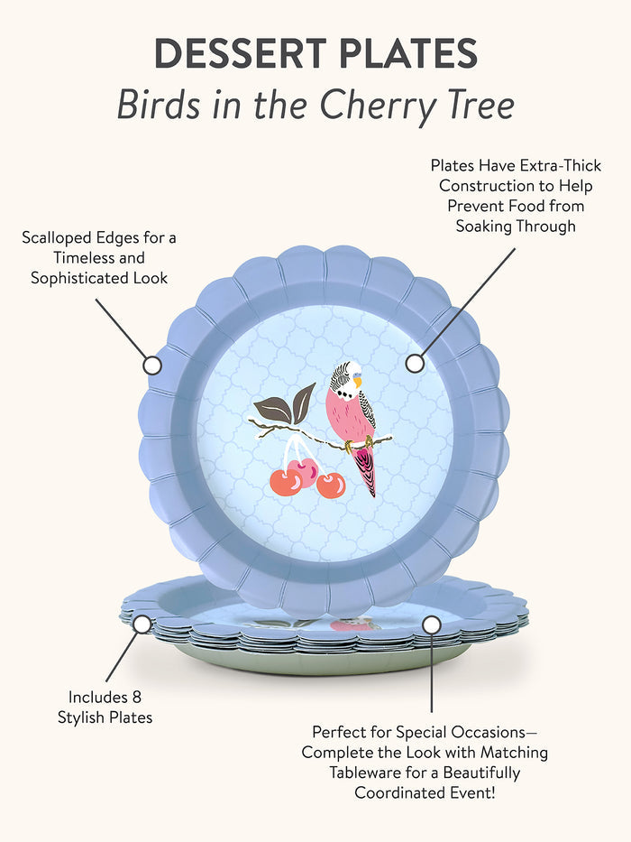 Birds in the Cherry Tree Scalloped Dessert Plates