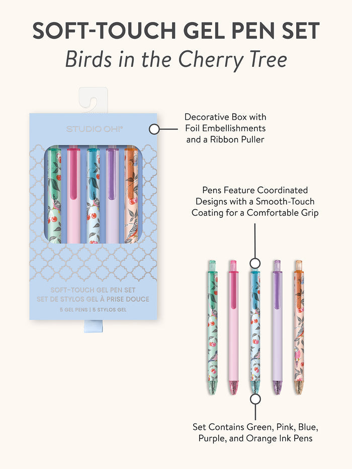 Birds in the Cherry Tree Soft-Touch Gel Pen Set