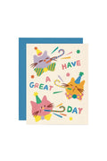 Colorful birthday card with cat illustrations