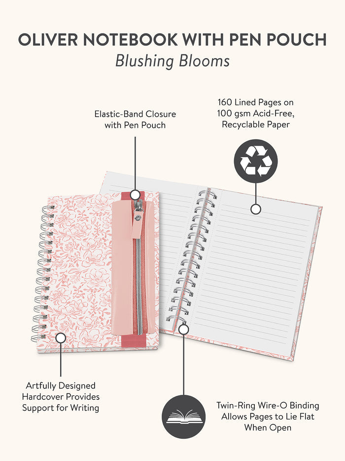Blushing Blooms Oliver Notebook with Pen Pocket