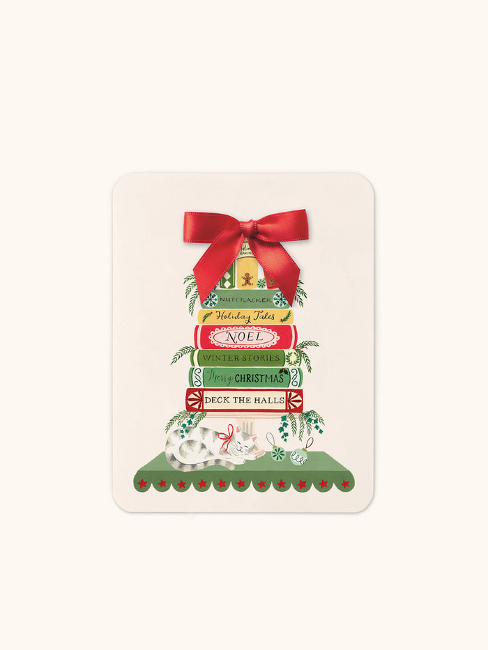 Bookish Christmas Bow Note Card Set