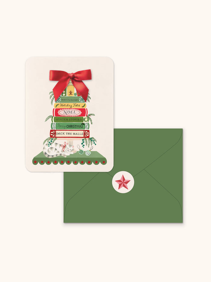 Bookish Christmas Bow Note Card Set