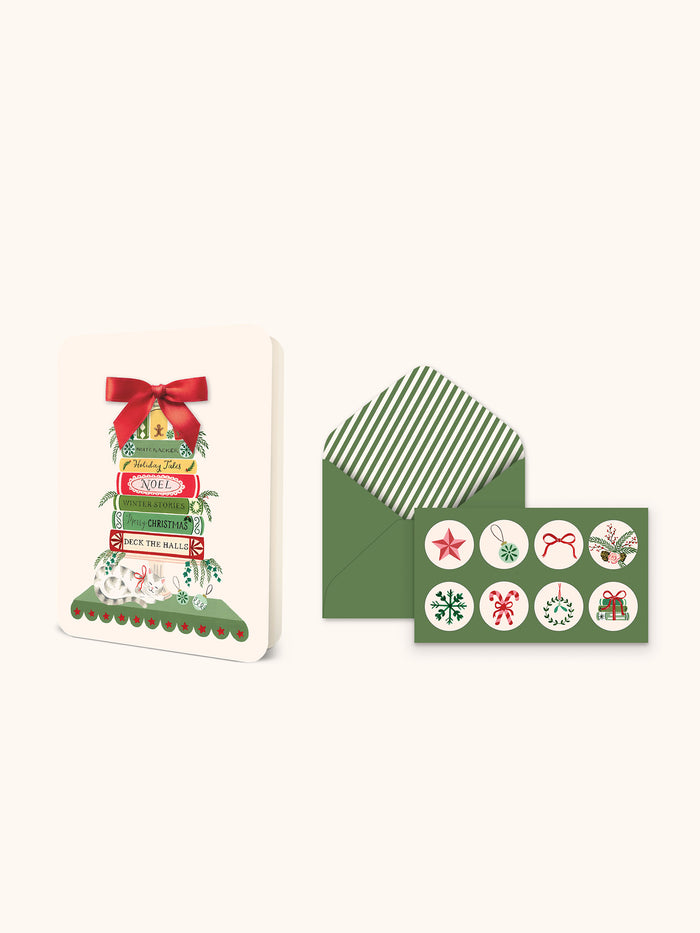Bookish Christmas Bow Note Card Set