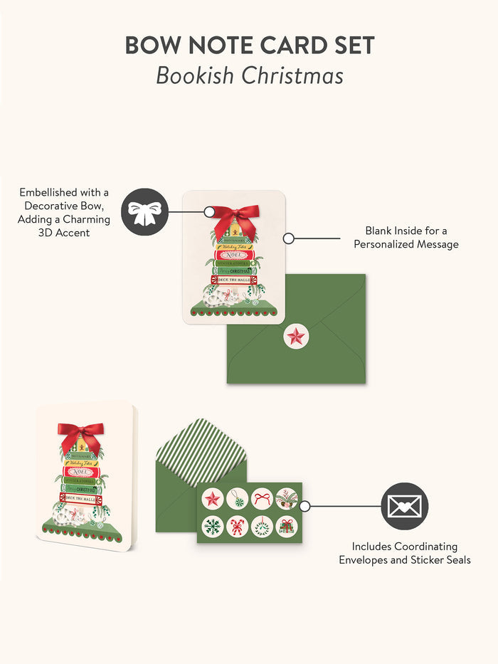 Bookish Christmas Bow Note Card Set