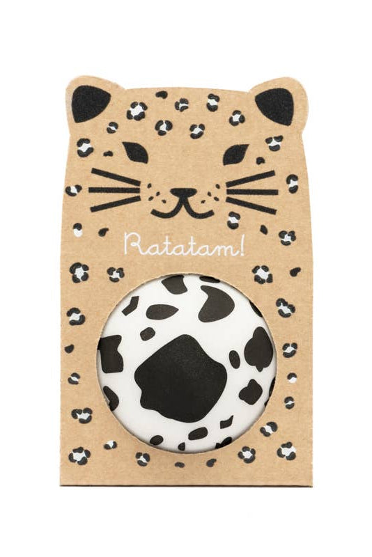 Leopard print product in a cardboard packaging with 'Ratatam!' branding on a white background