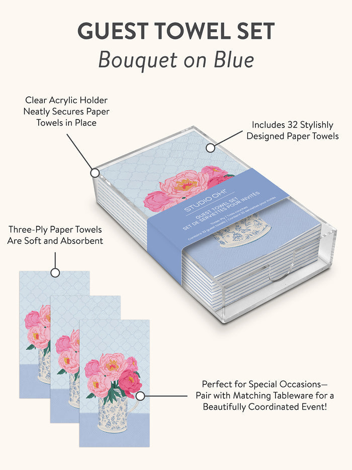 Bouquet on Blue Guest Towel Set