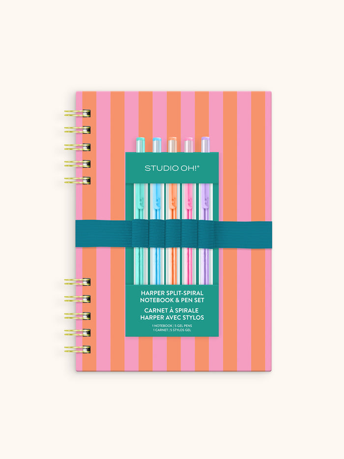 Cabana Stripes Harper Split-Spiral Notebook & Pen Set