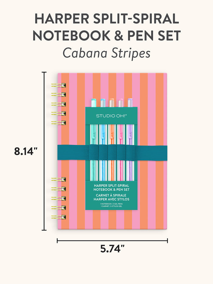 Cabana Stripes Harper Split-Spiral Notebook & Pen Set