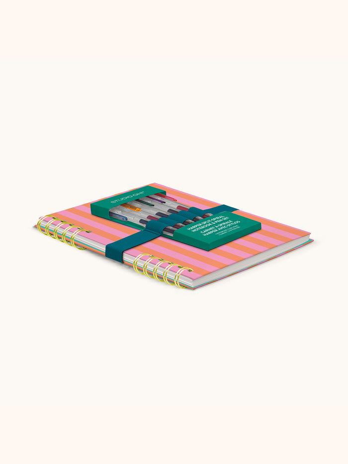 Cabana Stripes Harper Split-Spiral Notebook & Pen Set