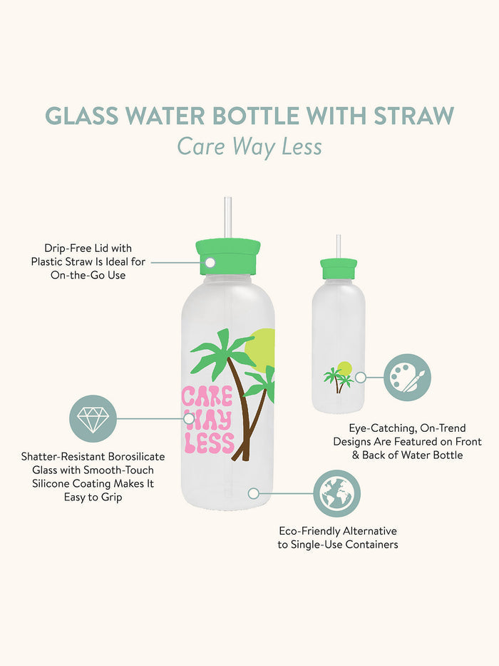 Care Way Less Glass Water Bottle with Straw
