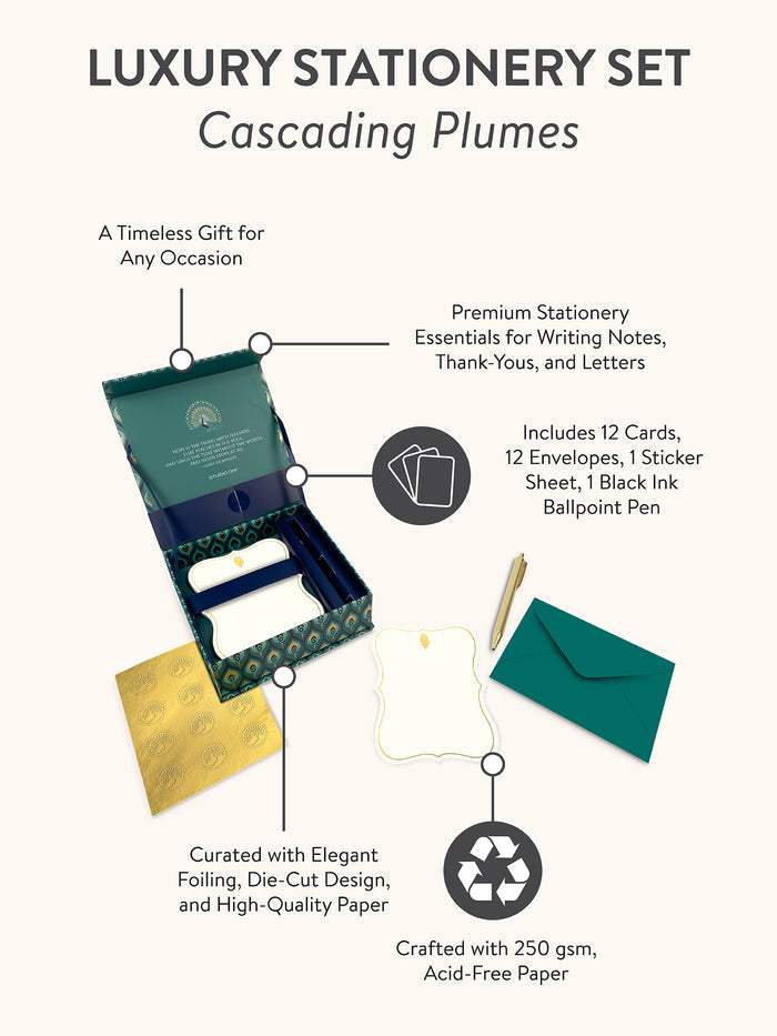 Cascading Plumes Luxury Stationery Set