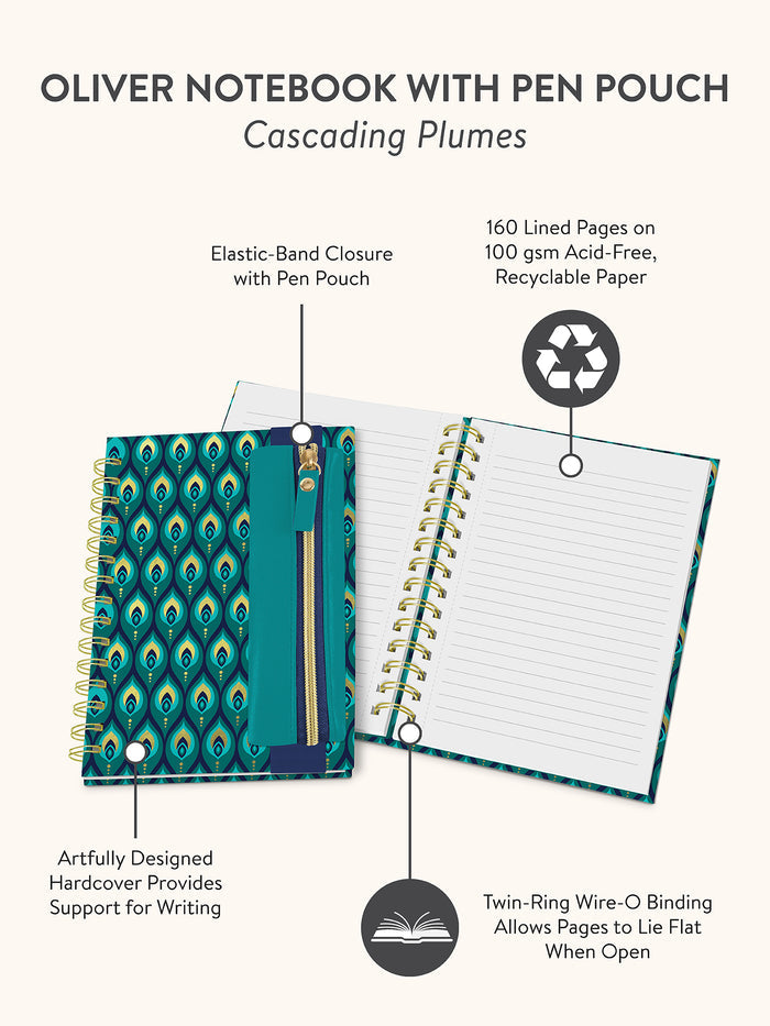 Cascading Plumes Oliver Notebook with Pen Pocket