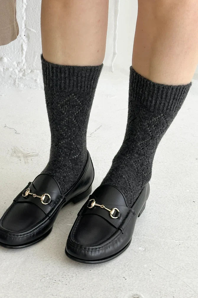 Cashmere Pointelle Socks (Charcoal)