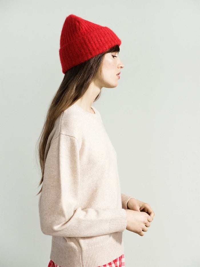 Cashmere Ribbed Beanie (Red)