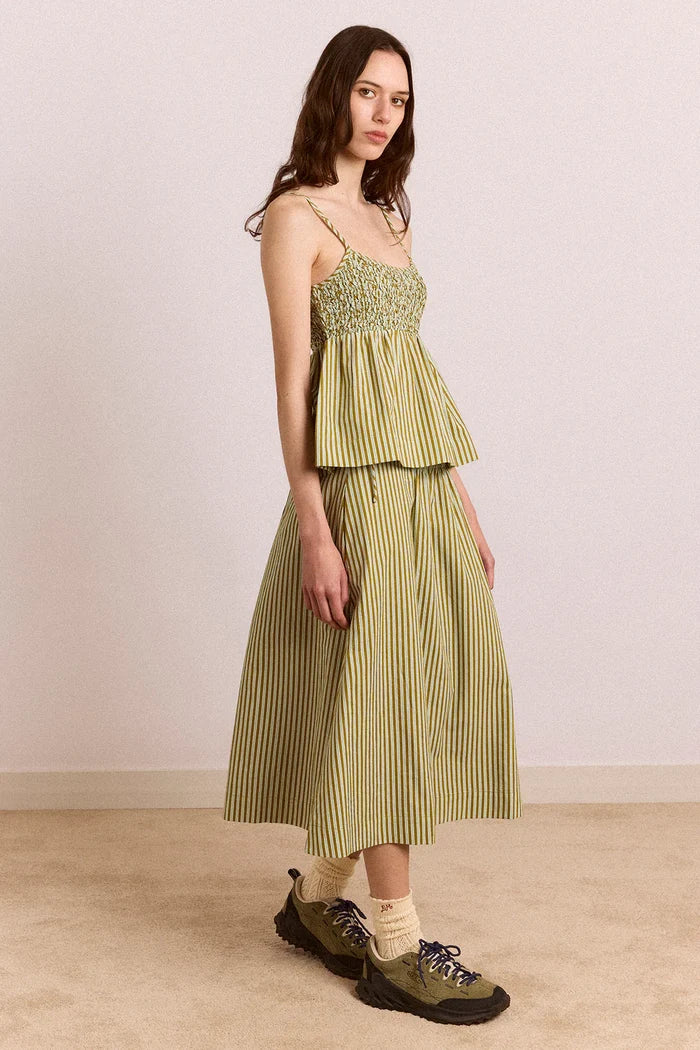 Caspia Midi Skirt (Basil Stripe)