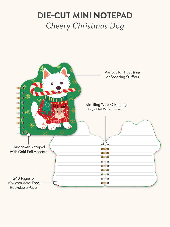 Cheery Christmas Dog Die-Cut Mini Notepad