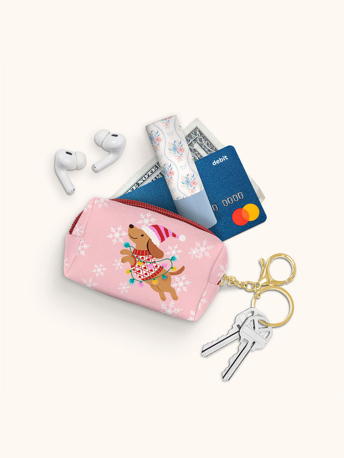 Cheery Christmas Dog Key Chain Pouch