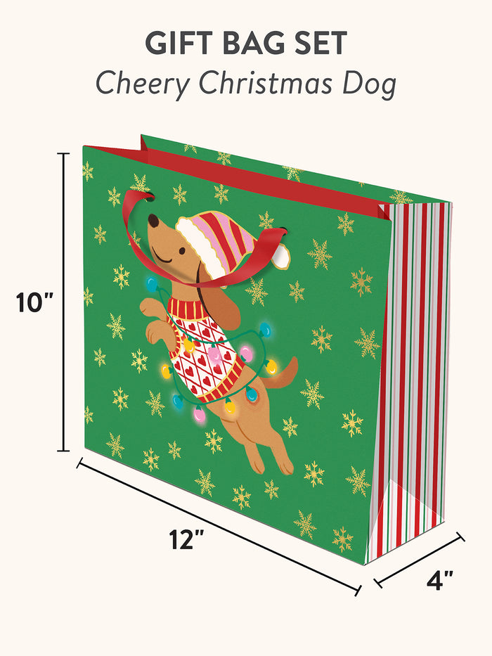 Cheery Christmas Dog Large Gift Bag Set