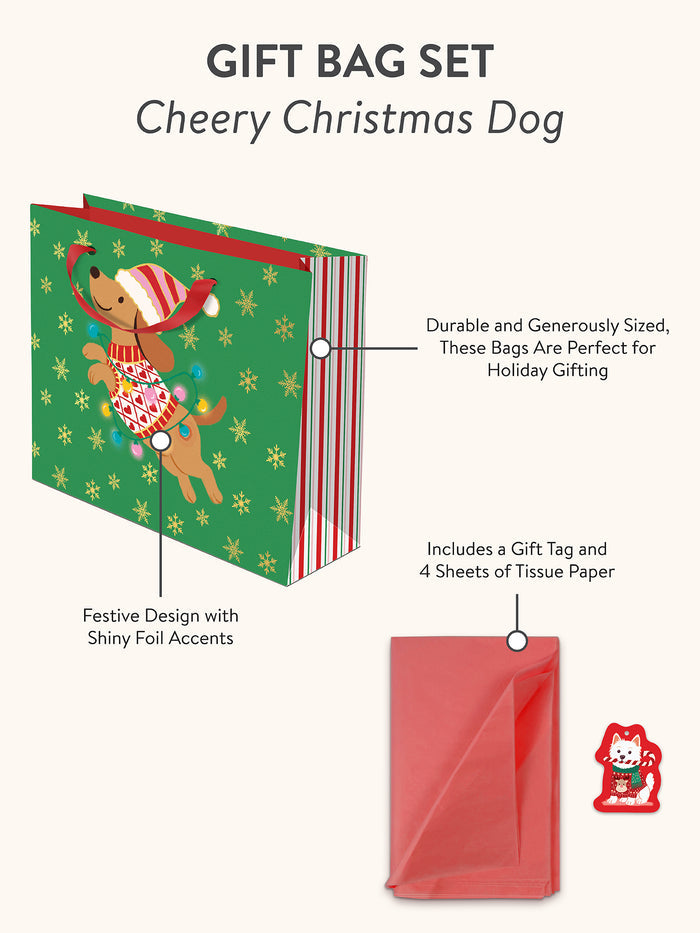 Cheery Christmas Dog Large Gift Bag Set