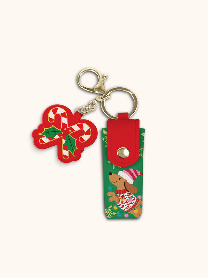 Cheery Christmas Dog Lip Balm Holder Key Chain