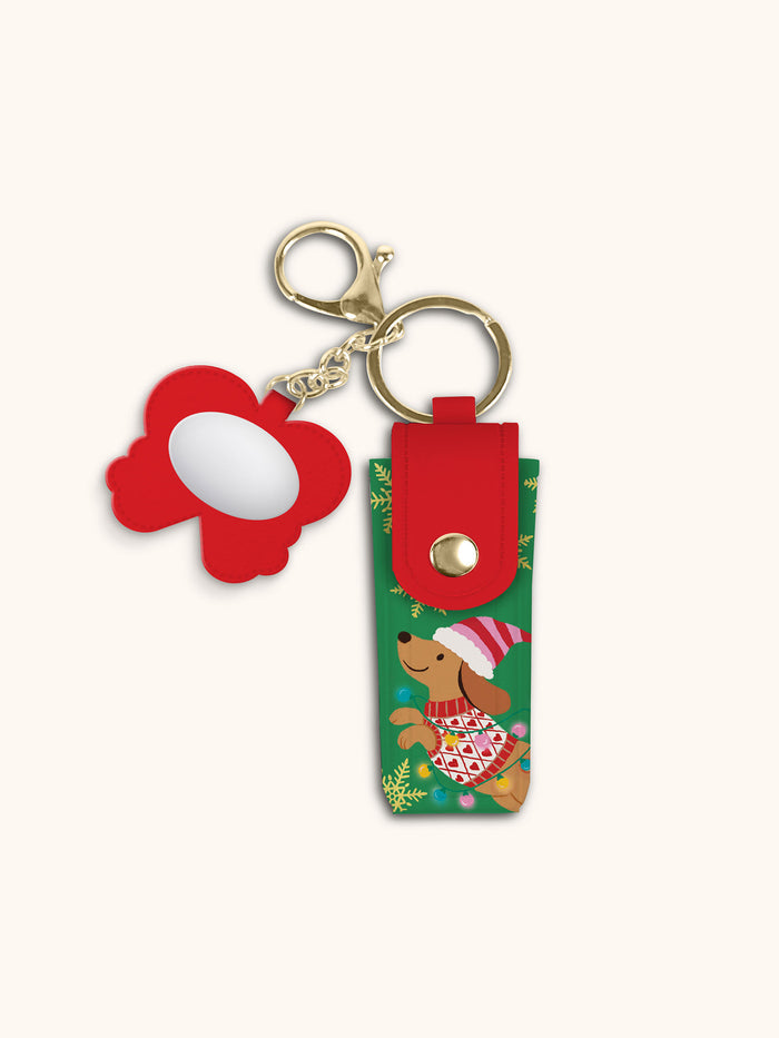 Cheery Christmas Dog Lip Balm Holder Key Chain