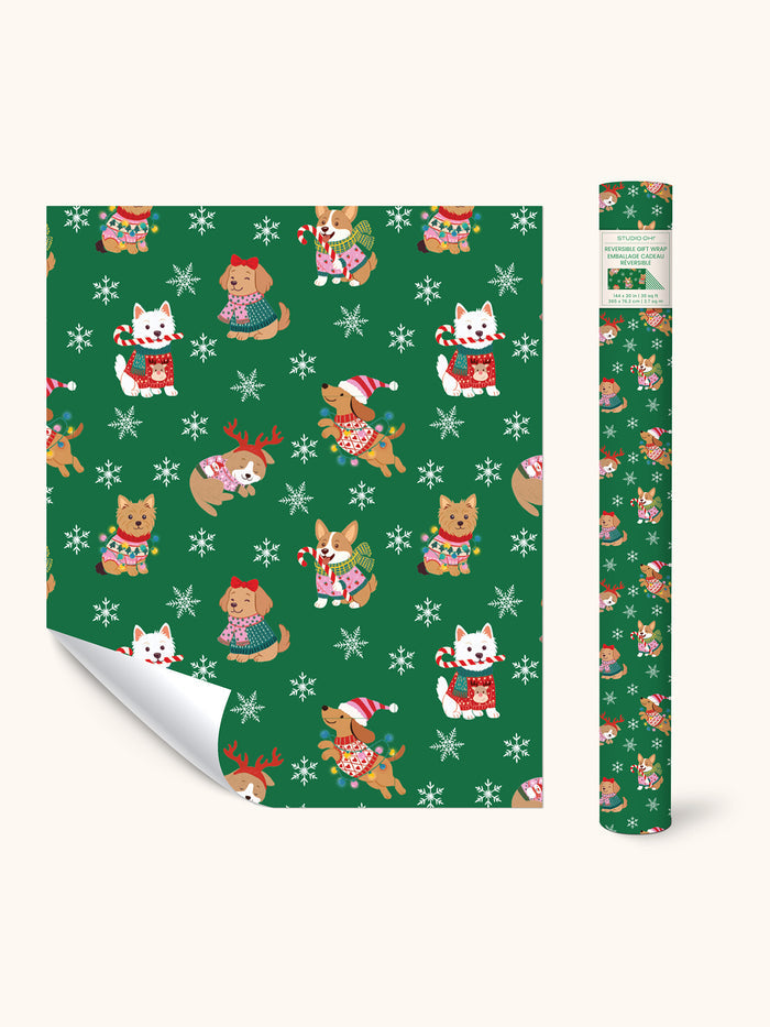 Cheery Christmas Dogs Reversible Gift Wrap