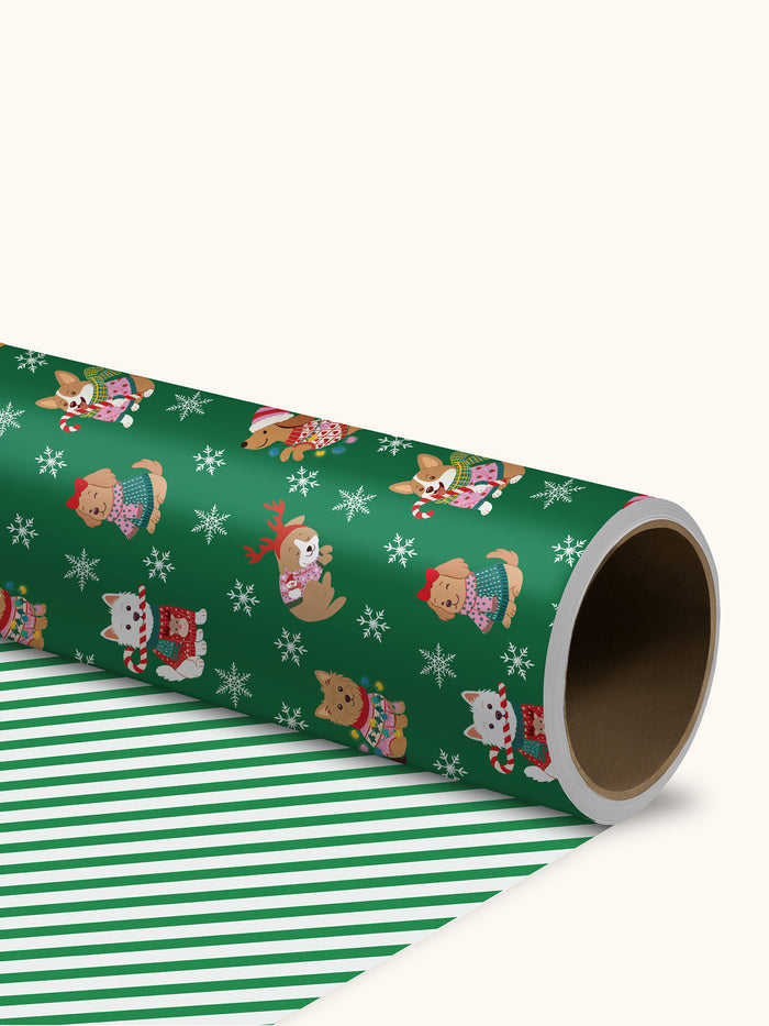 Cheery Christmas Dogs Reversible Gift Wrap