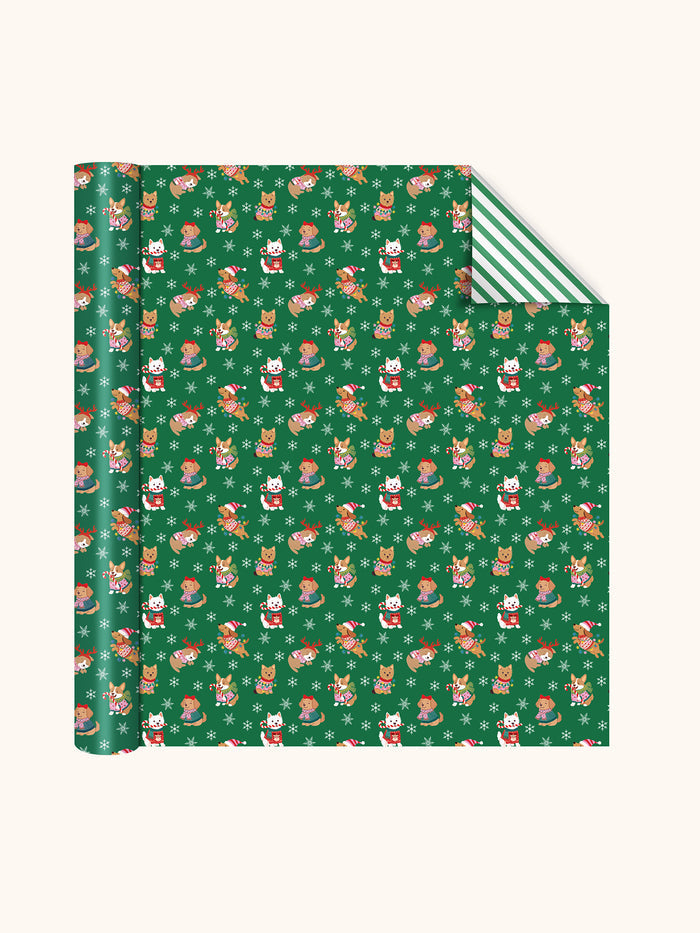 Cheery Christmas Dogs Reversible Gift Wrap