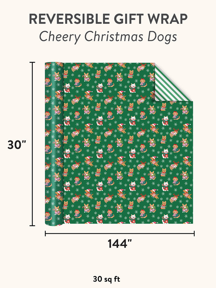 Cheery Christmas Dogs Reversible Gift Wrap