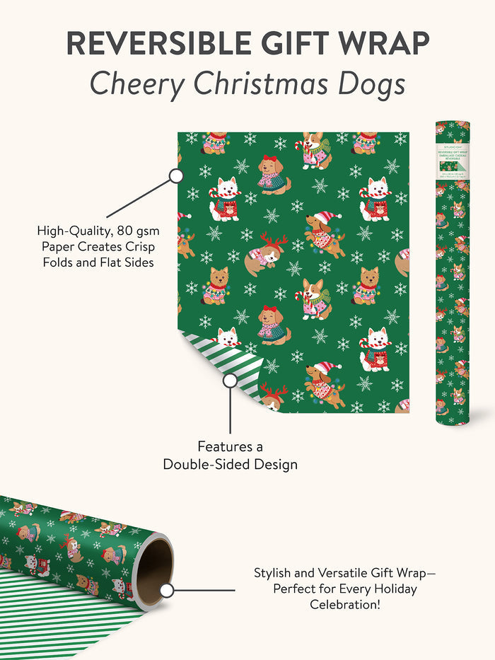 Cheery Christmas Dogs Reversible Gift Wrap