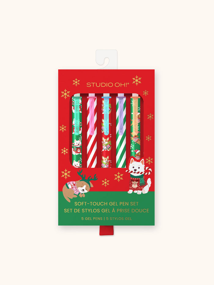 Cheery Christmas Dogs Soft-Touch Gel Pen Set