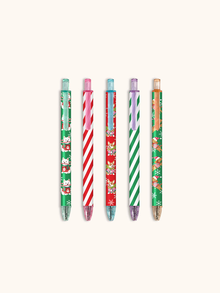 Cheery Christmas Dogs Soft-Touch Gel Pen Set