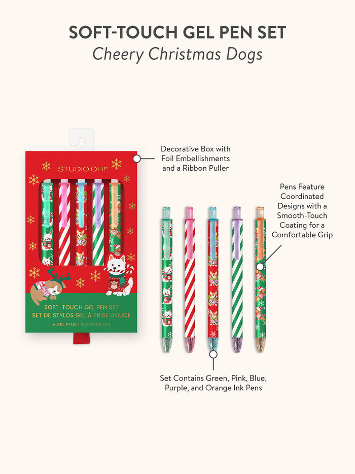 Cheery Christmas Dogs Soft-Touch Gel Pen Set
